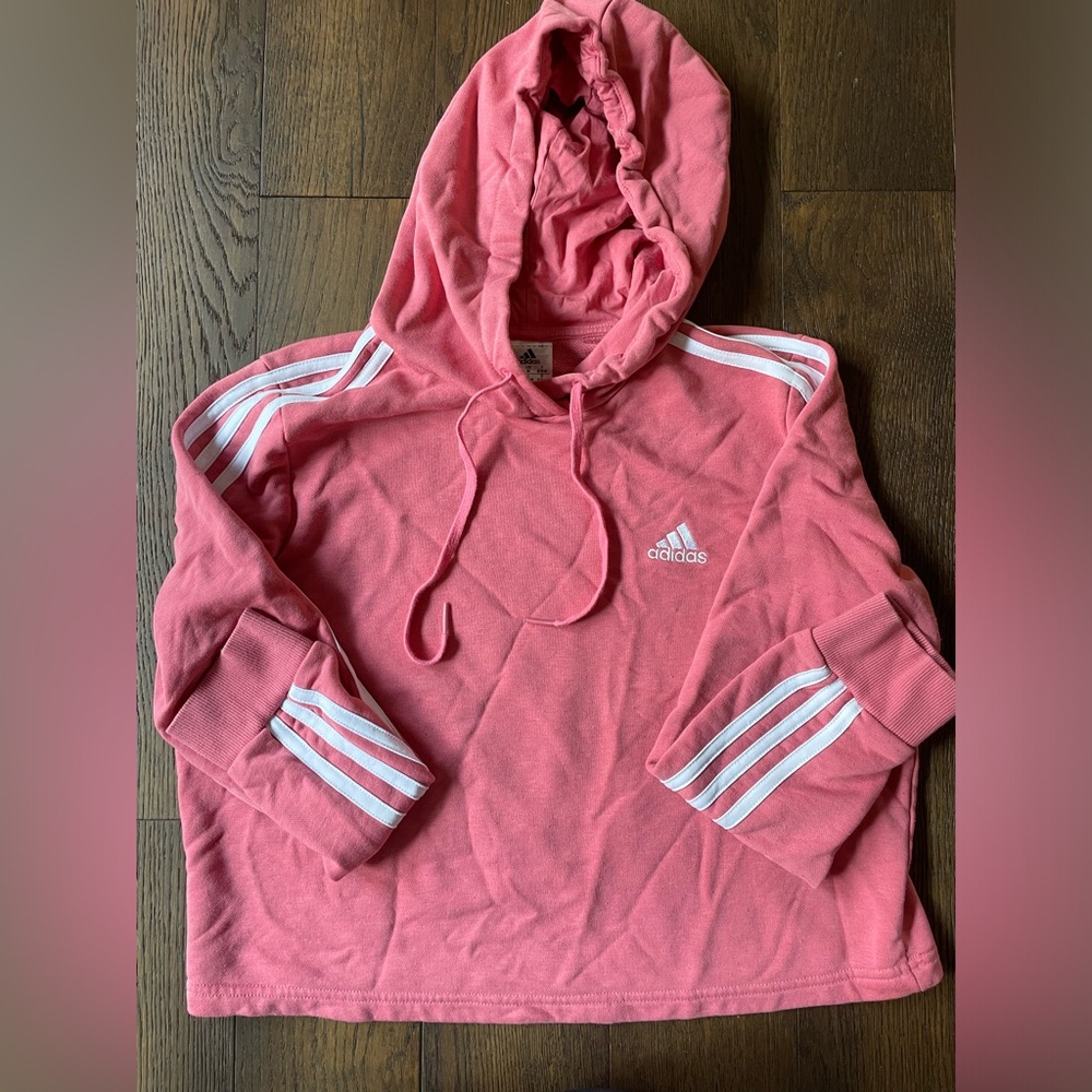 Adidas // Pink & White Hooded Sweater